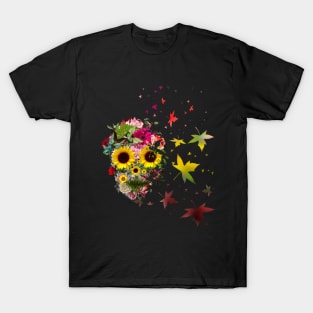 Floral Skull with sunflowers, roses and butterblies, watercolor,colorfull nature floral T-Shirt